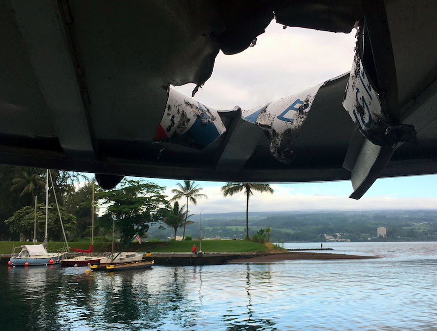 Flying molten rock ripped through the roof of a tour boat in Hawaii (Picture: PA)