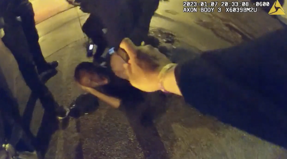 An Memphis Police Department officer pepper sprays Tyre Nichols in the face (MPD)