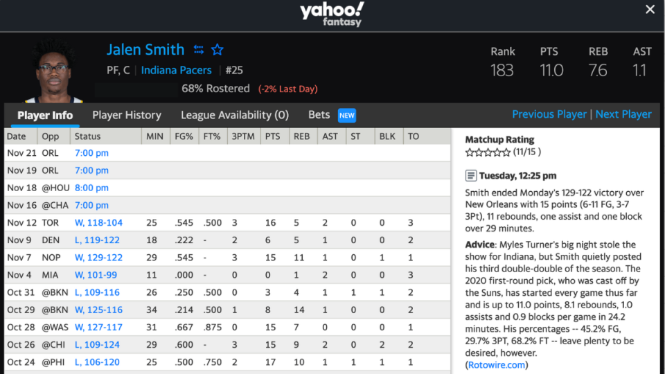 Jalen Smith recent performances