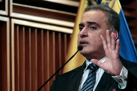 Venezuela's chief prosecutor Tarek William Saab talks to the media during a news conference in Caracas, Venezuela August 16, 2017. REUTERS/Marco Bello