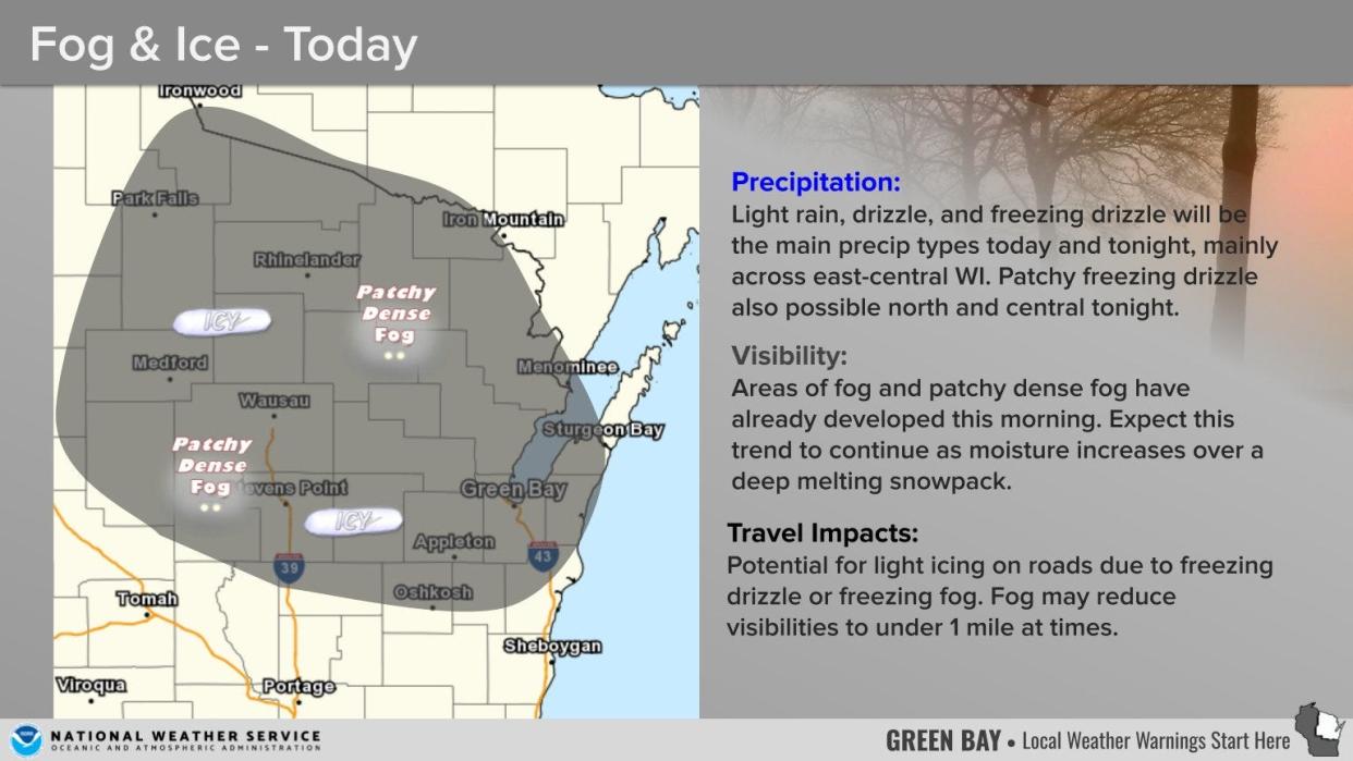 Fog and freezing drizzle are expected.