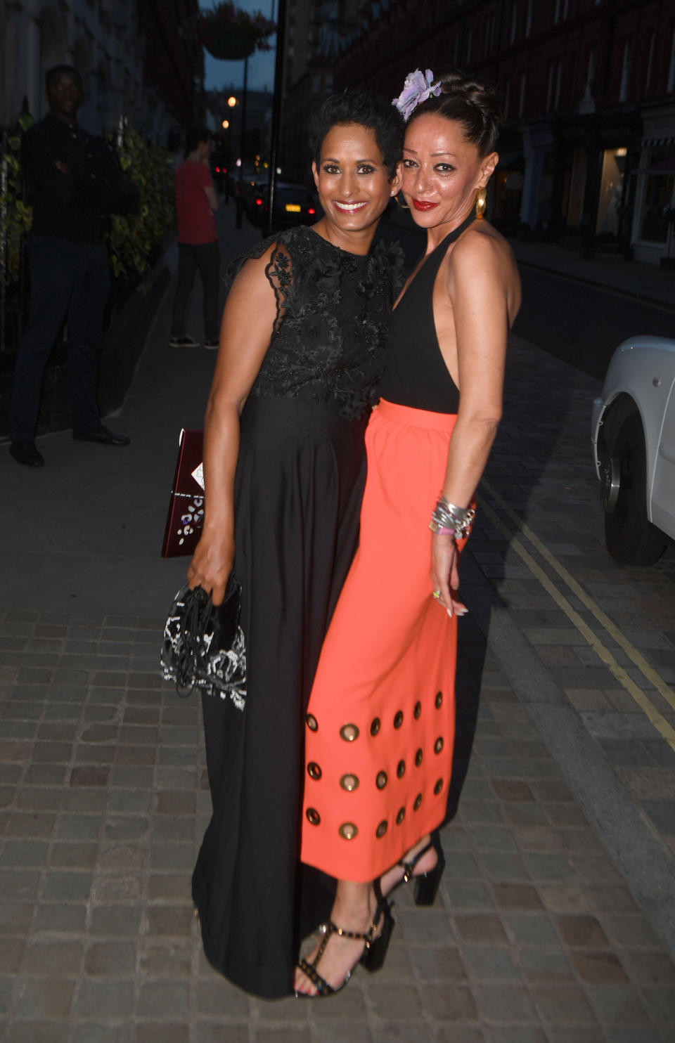 RETRANSMITTED CORRECTING DATE Naga Munchetty (left) and an unidentified woman arriving at Chiltern Firehouse in London to celebrate Kylie Minogue's 50th birthday.