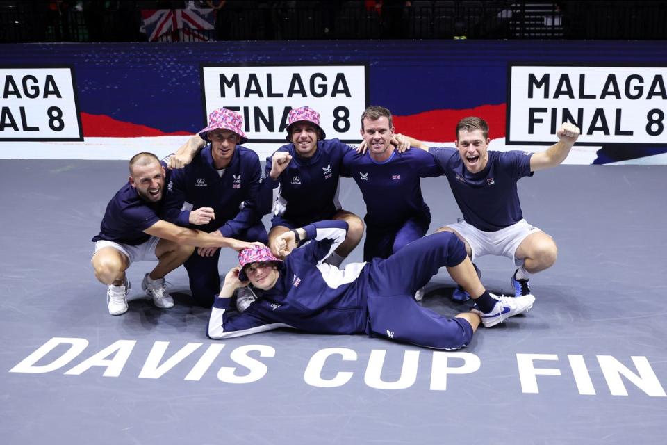 Andy Murray and Jack Draper celebrate with team-mates after Great Britain’s victory   (Getty Images for LTA)