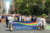 <p>New York Gov. Andrew Cuomo marches in the N.Y.C. Pride Parade in New York on June 25, 2017. (Photo: Gordon Donovan/Yahoo News) </p>