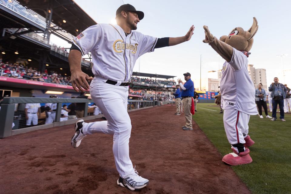 The El Paso Chihuahuas are introduced pregame of their season opener against Sugar Land Space Cowboys Friday, March 31, 2023, at Southwest University Park in El Paso, Texas.