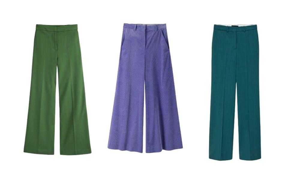 green and purple statement trousers