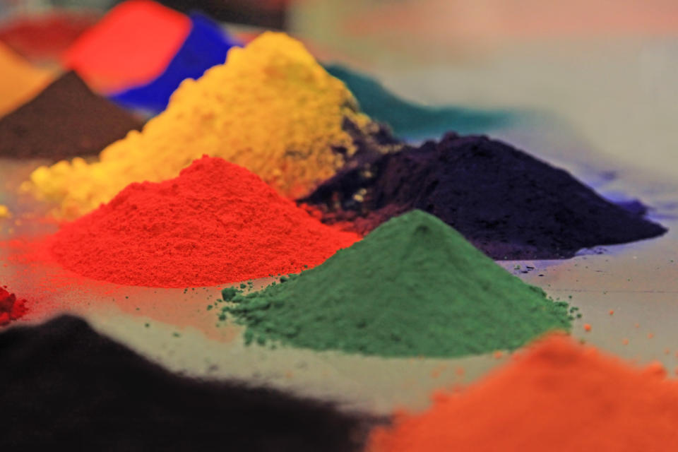 Piles of colored powder coatings