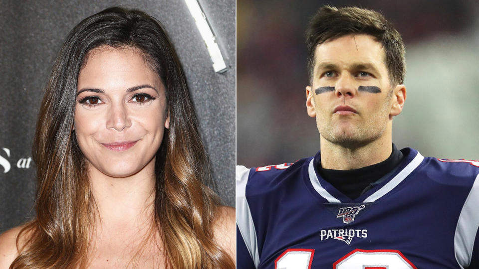 ESPN talkshow commentator Katie Nolan (pictured left) posing for a photo and Tom Brady (pictured right) before a game.