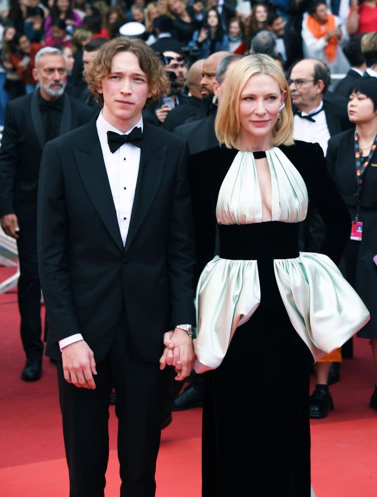 cannes, france may 20 cate blanchett r and son dashiell john upton attend the killers of the flower moon red carpet during the 76th annual cannes film festival at palais des festivals on may 20, 2023 in cannes, france photo by david m benettjed cullendave benettgetty images