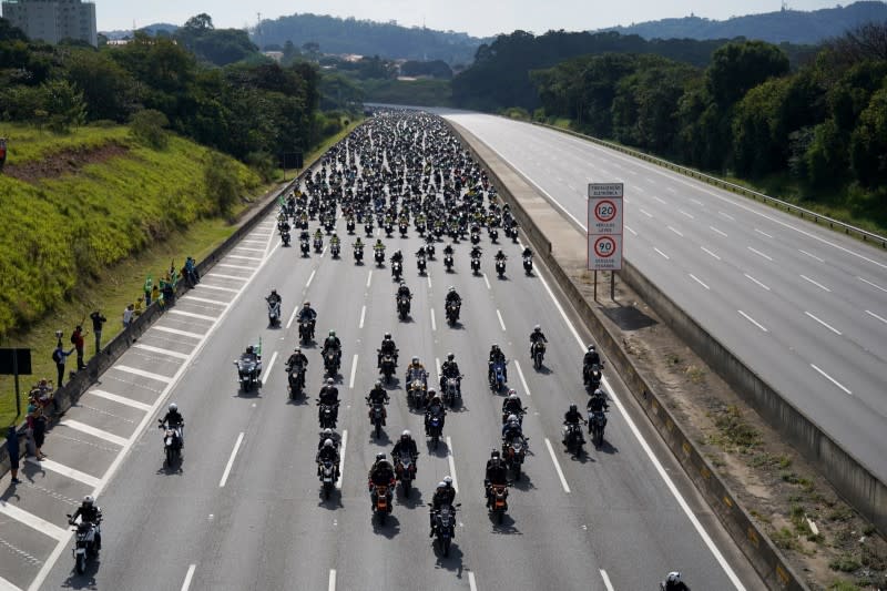 Brazil's President Bolsonaro leads motorcade rally in Sao Paulo