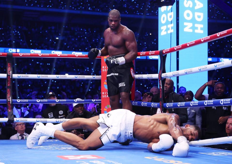 Daniel Dubois smashes Anthony Joshua to the floor in the fifth round (Getty Images)