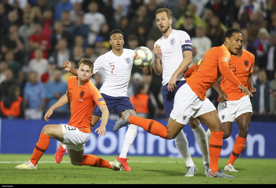 Guimar�es, 06/06/2019 - The Netherlands National Team hosted tonight the National Team of England at the D. Afonso Henriques Stadium in the semi-finals of the four final of the 2019 UEFA League of Nations. Matthijs de Ligt; Jesse Lingard; Harry Kane; Virgil Van Dijk (Fábio Po�o / Global Images/Sipa USA)