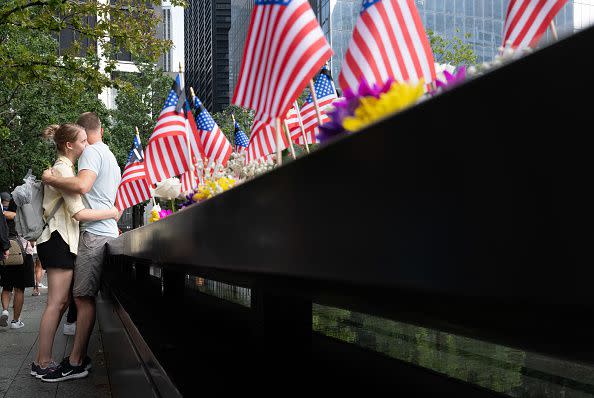 NEW YORK, NEW YORK - SEPTEMBER 10: People visit the 9/11 Memorial and Museum at the Ground Zero site in lower Manhattan as the nation prepares to commemorate the 22nd anniversary of the attacks on September 10, 2023 in New York City. Monday will mark the 22nd anniversary of the September 11 terrorist attacks on the World Trade Center and the Pentagon, as well as the crash of United Airlines Flight 93. In total, the attacks killed nearly 3,000 people and commenced a global war on terror which included American led conflicts in both Iraq and Afghanistan.   (Photo by Spencer Platt/Getty Images)