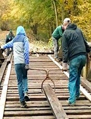 Ethan Williams was among the volunteers who worked along the rail line at the Rittman Depot.