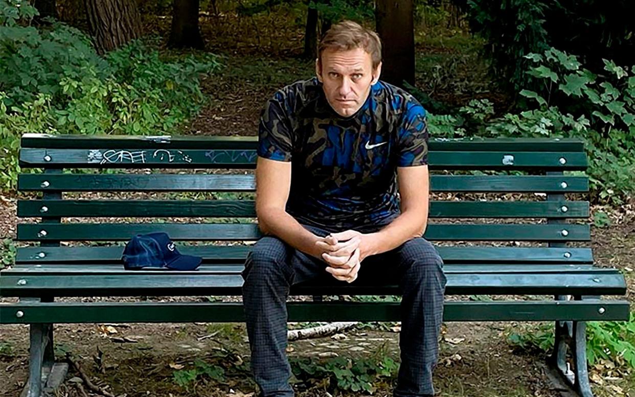 (FILES) This handout picture posted on September 23, 2020 on the Instagram account of @navalny shows Russian opposition leader Alexei Navalny sitting on a bench in Berlin. - Germany warned Russia Wednesday, October 7, 2020 that sanctions were "unavoidable" if it failed to cooperate and shed light on the poisoning of Kremlin critic Alexei Navalny. "A serious violation of international law was perpetrated with a chemical warfare agent, and something like that cannot remain without consequences," German Foreign Minister Heiko Maas told lawmakers. (Photo by Handout / Instagram account @navalny / AFP) / RESTRICTED TO EDITORIAL USE - MANDATORY CREDIT "AFP PHOTO / Instagram account @navalny / handout" - NO MARKETING - NO ADVERTISING CAMPAIGNS - DISTRIBUTED AS A SERVICE TO CLIENTS - ALTERNATIVE CROP - (Photo by HANDOUT/Instagram account @navalny/AFP via Getty Images) - HANDOUT/AFP