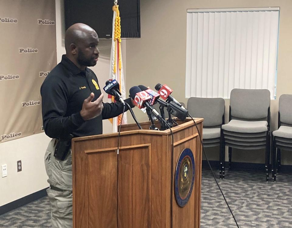 Daytona Beach Police Chief Jakari Young speaks to reporters at a press conference on Saturday afternoon.