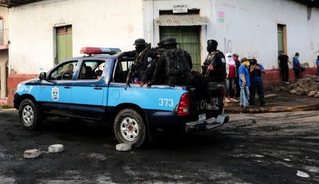 Members of Nicaragua's Special Forces patrol the streets after clashes with anti-government protesters in the indigenous community of Monimbo in Masaya, July 17. REUTERS/Oswaldo Rivas