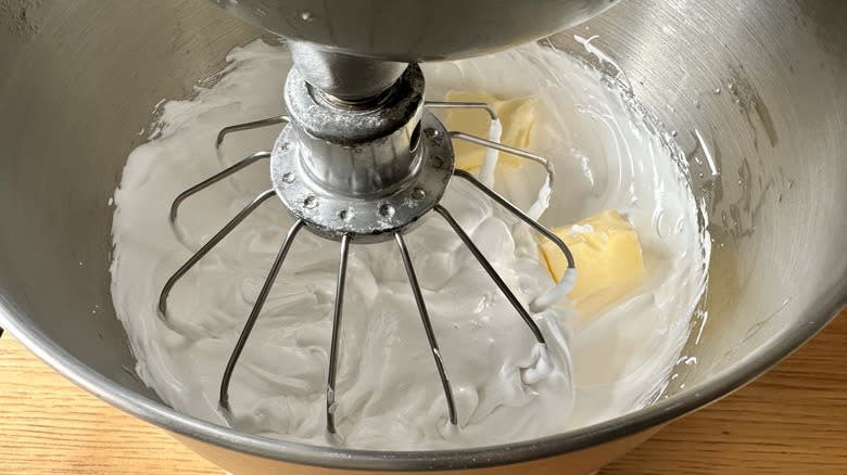 whisking butter into egg mixture