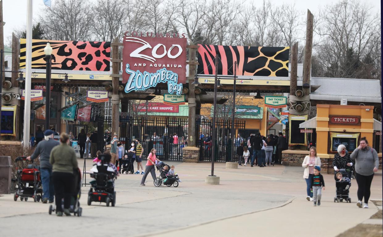 Front entrance to the Columbus Zoo and Aquarium in March 2021. The Association of Zoos and Aquariums granted the Columbus Zoo accreditation following an inspection in December, the zoo announced Monday. The AZA originally revoked the zoo's accreditation in October 2021.