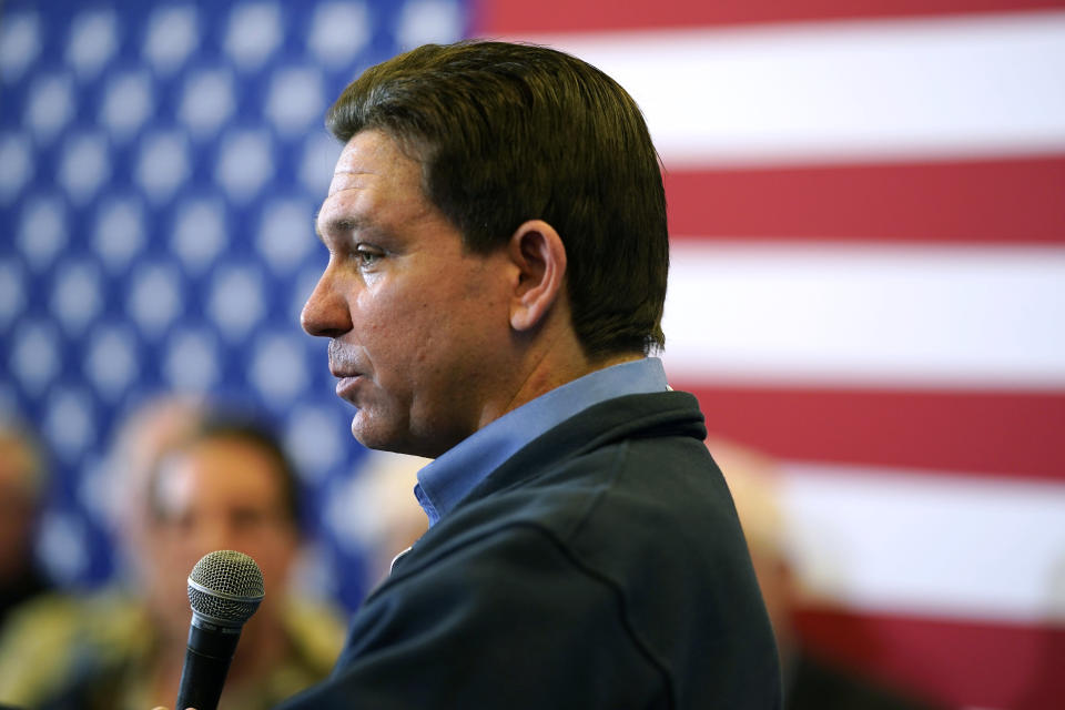 Republican presidential candidate Florida Gov. Ron DeSantis speaks during a campaign event, Wednesday, Jan. 3, 2024, in Waukee, Iowa. (AP Photo/Charlie Neibergall)