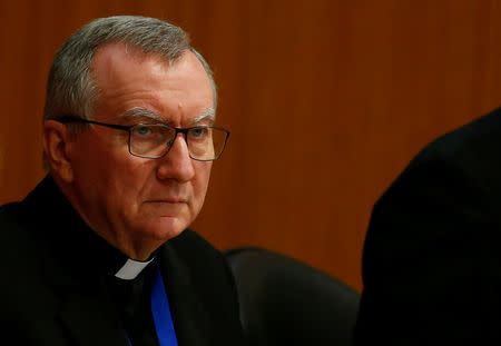 Vatican Secretary of State Cardinal Pietro Parolin attends the World Congress "Child Dignity in the Digital World" at the Pontifical Gregorian University in Rome, Italy October 3, 2017. REUTERS/Tony Gentile