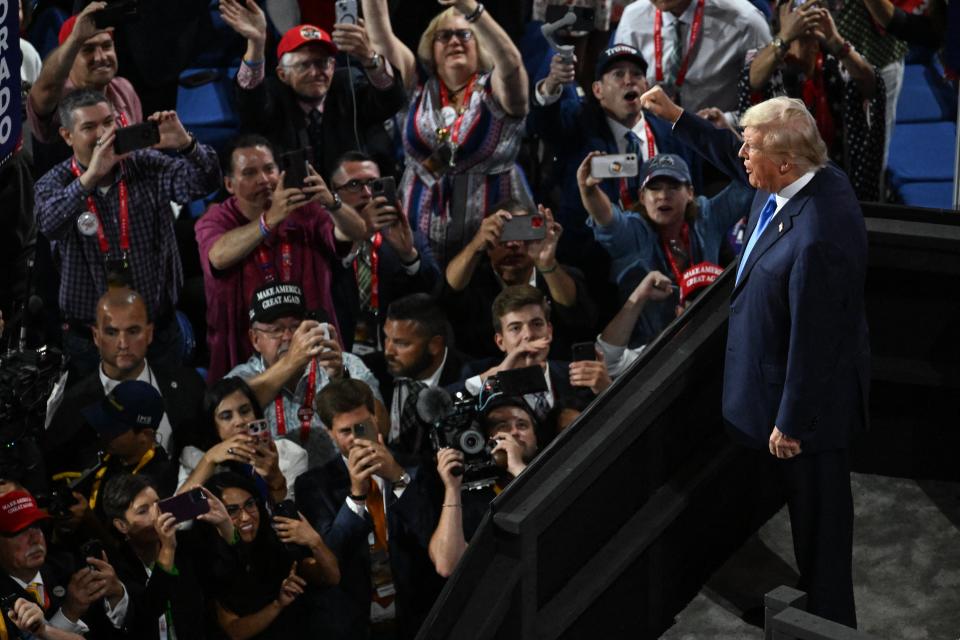 Donald Trump arrives at the Republican National Convention on Tuesday evening (AFP via Getty Images)