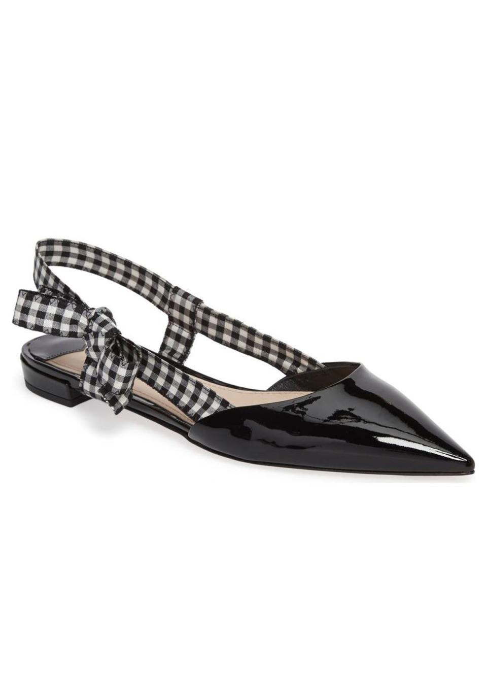 "The pointy-toe Miu Miu slingback is a chic, classic style, and I love that this one has a cute gingham detail—oh, and that it's $354, down from $590." —IH