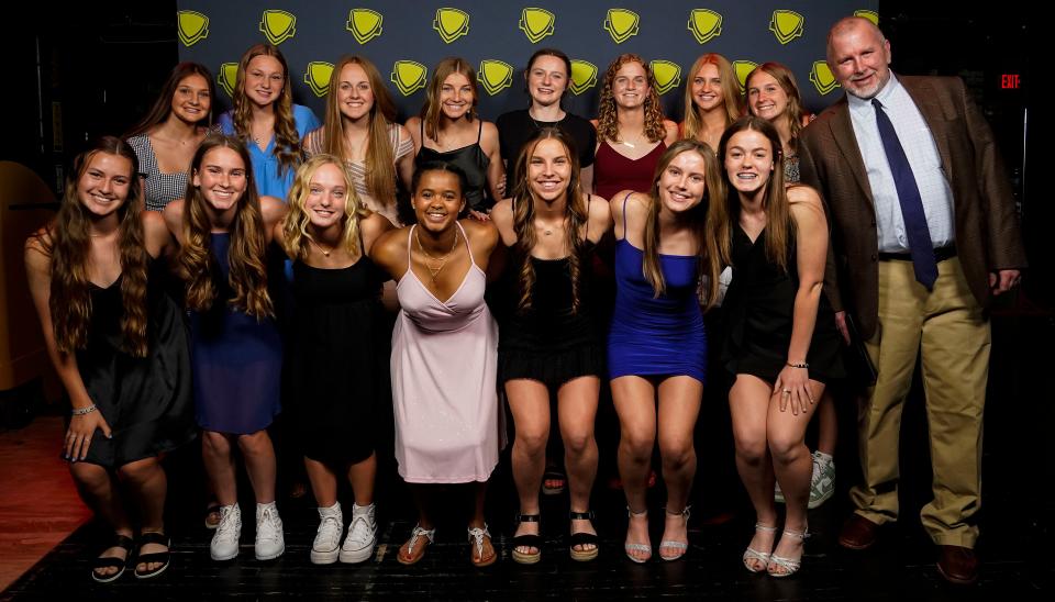 Girls Team of the Year: Noblesville girls soccer team poses for a photo during the Indiana High School Sports Awards on Wednesday, April 19, 2023 at Clowes Memorial Hall in Indianapolis.