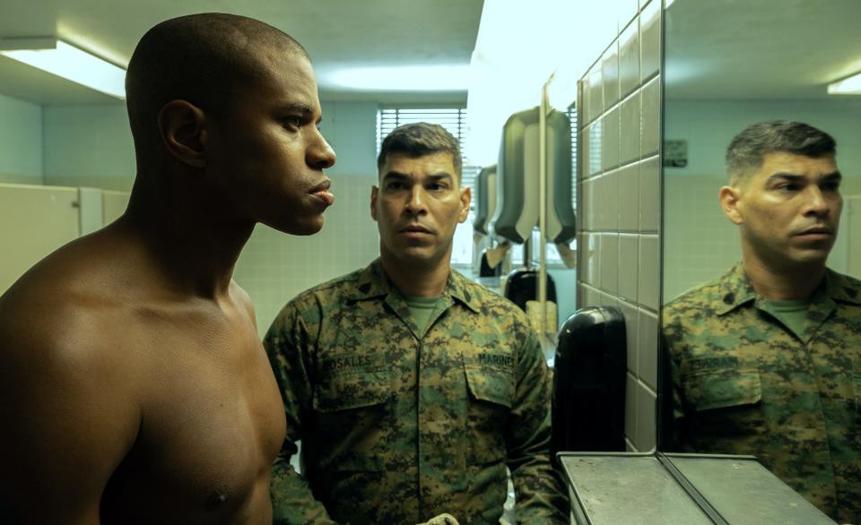 Jeremy Pope, left, and Raul Castillo star in "The Inspection."