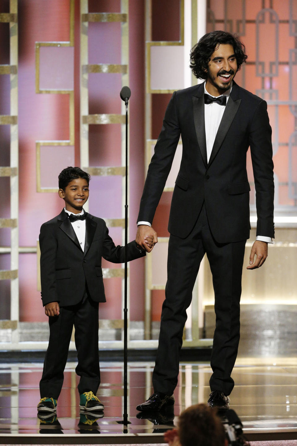 <p>On stage at the Golden Globes</p>