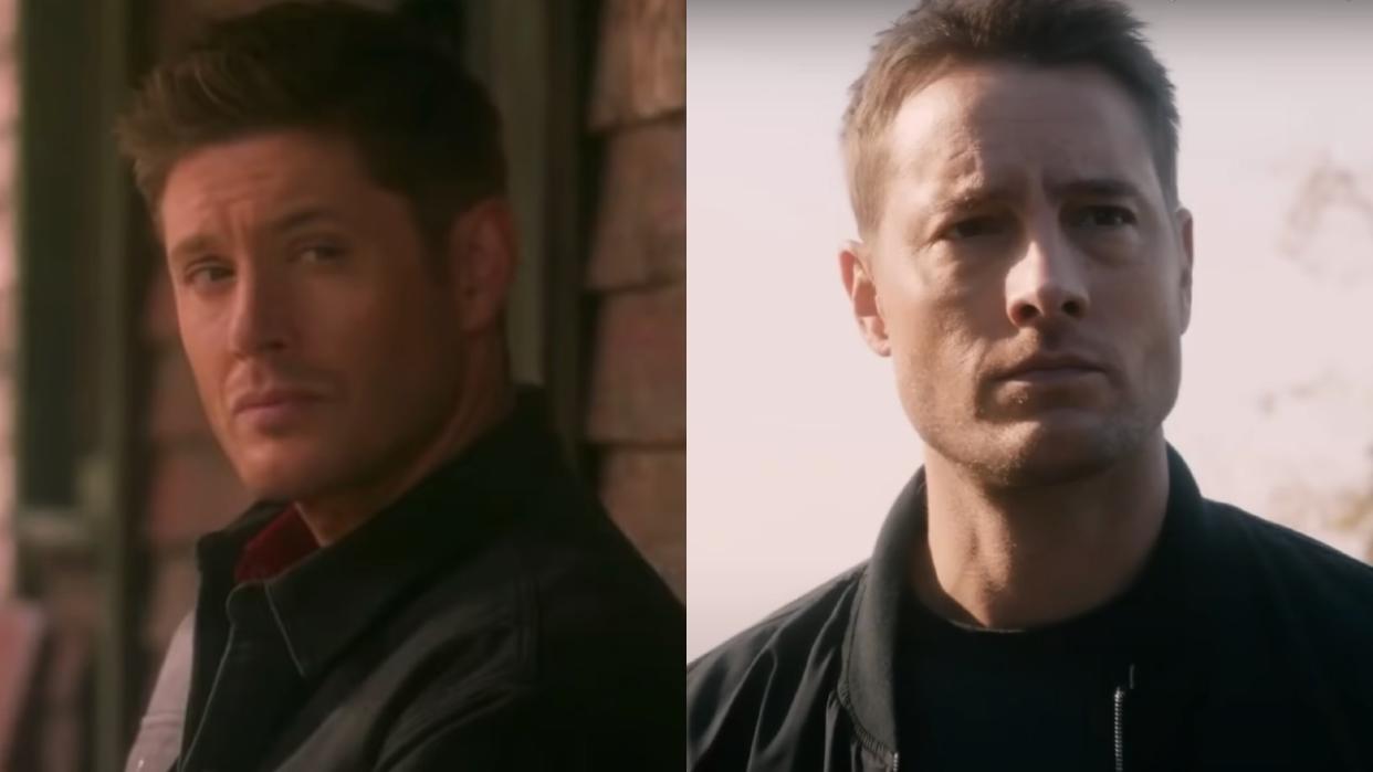  L to R: Jensen Ackles as Dean Winchester in Supernatural, Justin Hartley as Colter Shaw in Tracker. 