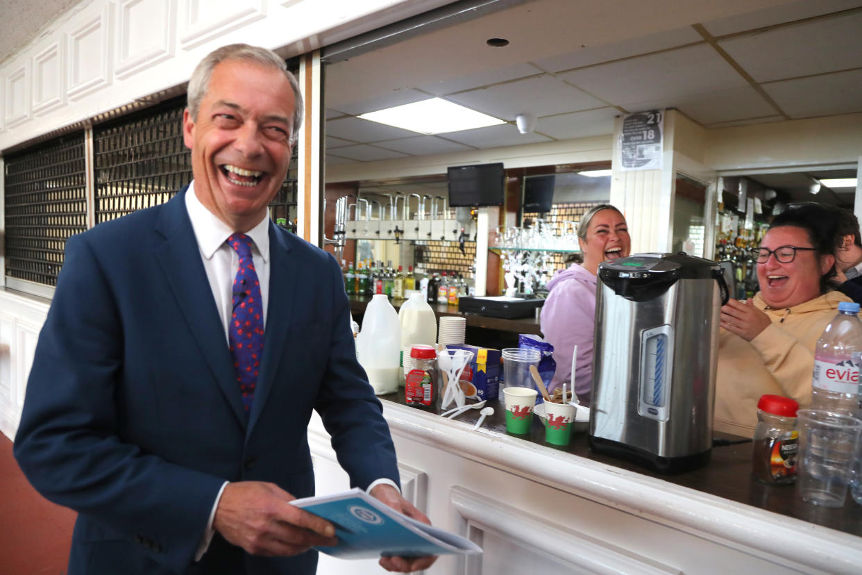 MERTHYR TYDFIL,  WALES - JUNE 17: Reform UK Leader Nigel Farage prior launching 'Our Contract with You' general election manifesto on June 17, 2024 in Merthyr Tydfil, United Kingdom. The Reform Party's 