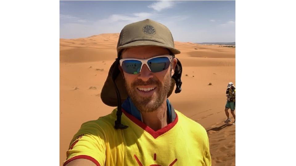 In lieu of roads, Marathon Des Sables competitors like Maj. Chas Kabanuck followed a trail of rocks and sticks laid out to mark the course through sand dunes, rocky hills and salt flats. (Courtesy of Chas Kabanuck)