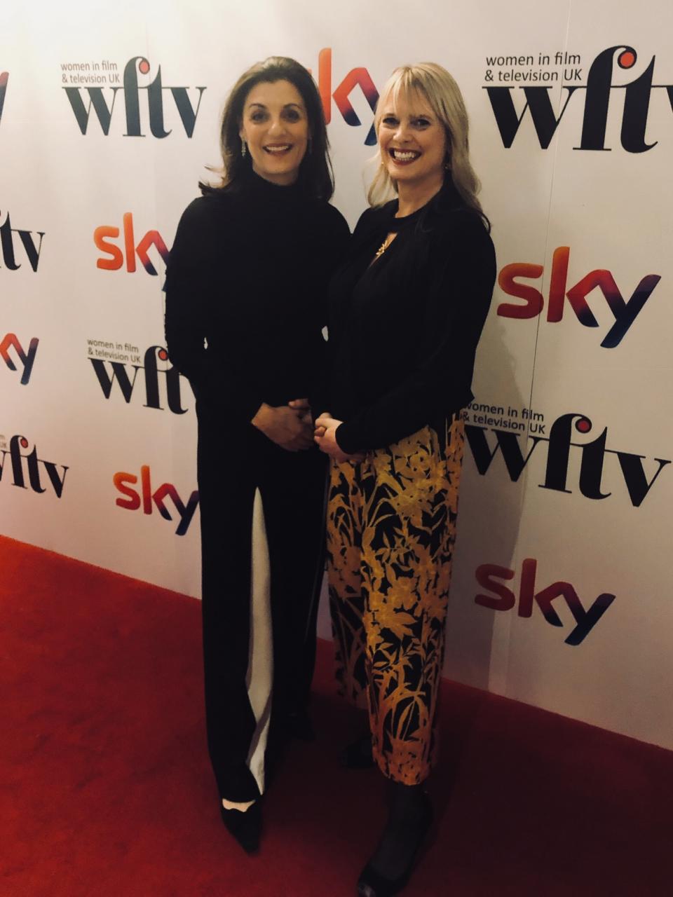 Co-founders Lucy Ainsworth-Taylor, left, and Angela Barson at the Women in Film and TV awards in 2018 where BlueBolt won the business achievement award. Photo: BlueBolt