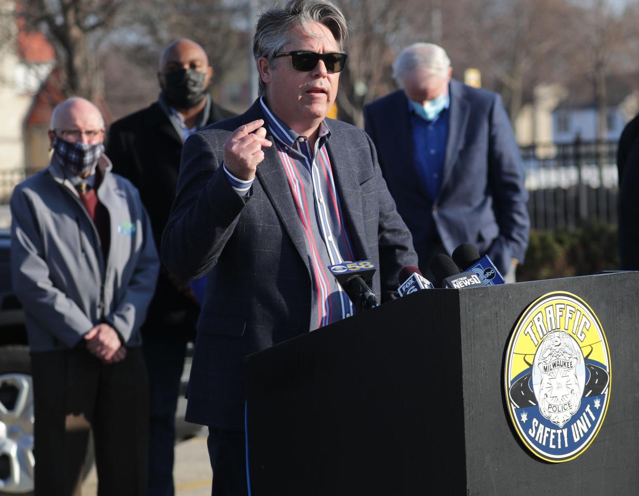 Ald. Michael Murphy speaks during a press conference regarding the Milwaukee Police Department's new initiative to combat reckless driving, held at Midtown Center on West Capitol Drive in Milwaukee on Wednesday, March 3, 2021.  -  Photo by Mike De Sisti / Milwaukee Journal Sentinel via USA TODAY NETWORK