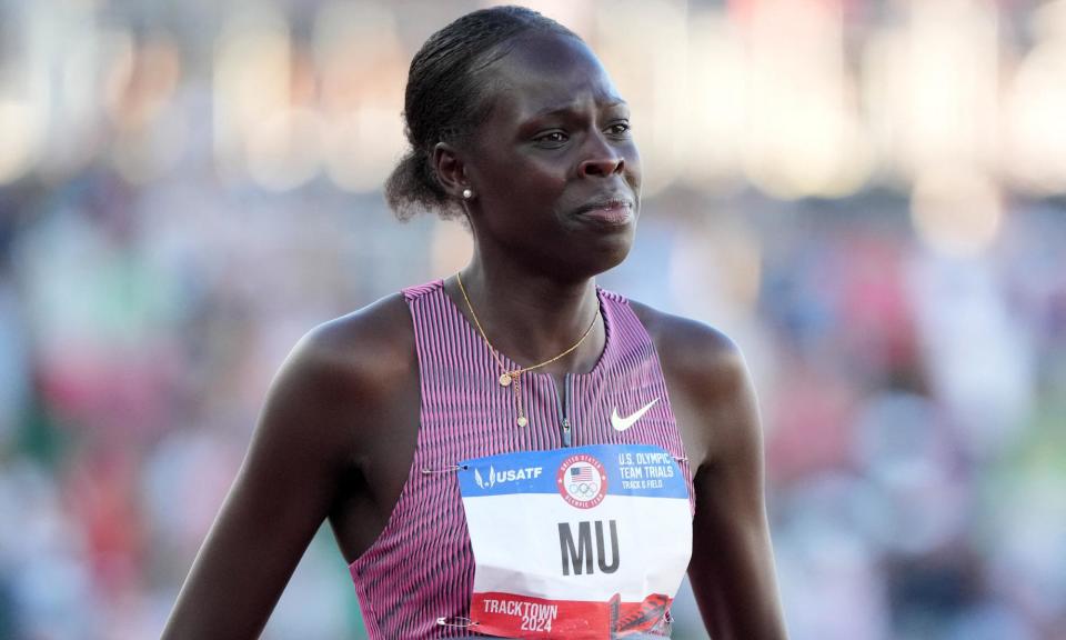 <span>Athing Mu was in tears after her fall at the US Olympic track trials. </span><span>Photograph: Kirby Lee/USA Today Sports</span>