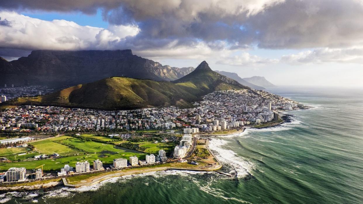 clouds over lion's head and table mountain from helicopter