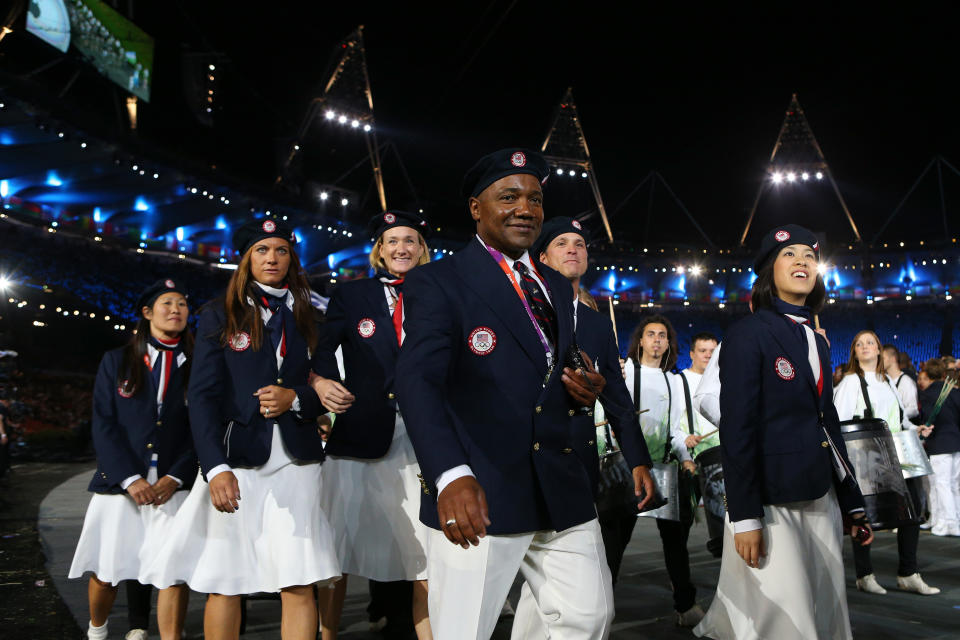 LONDON, ENGLAND - JULY 27: Members of the United States Olympic team enter the stadium during the Opening Ceremony of the London 2012 Olympic Games at the Olympic Stadium on July 27, 2012 in London, England. (Photo by Cameron Spencer/Getty Images)