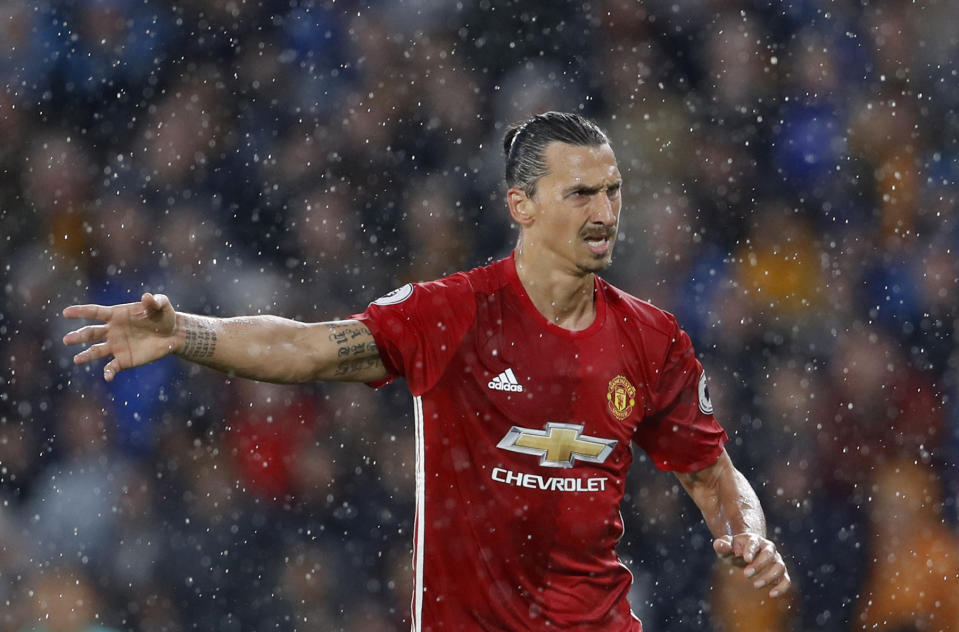 Football Soccer Britain- Hull City v Manchester United - Premier League - The Kingston Communications Stadium - 27/8/16 Manchester United's Zlatan Ibrahimovic Action Images via Reuters / Lee Smith Livepic EDITORIAL USE ONLY. No use with unauthorized audio, video, data, fixture lists, club/league logos or "live" services. Online in-match use limited to 45 images, no video emulation. No use in betting, games or single club/league/player publications. Please contact your account representative for further details.