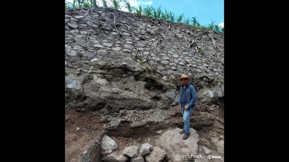 The wall contained human and animal bones as construction fillers, according to officials.