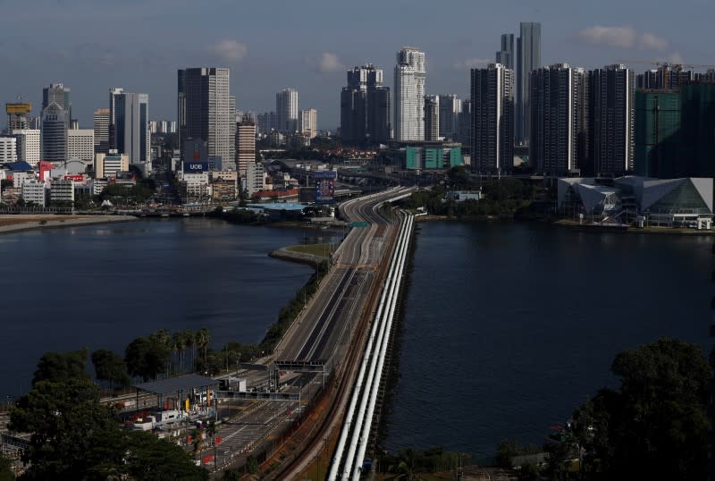 A view of the empty Woodlands Causeway between Singapore and Malaysia after Malaysia imposed a lockdown on travel due to the coronavirus disease (COVID-19) outbreak