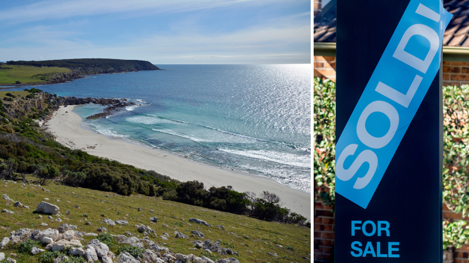 Best beach. Stokes Bay, Kangaroo Island. Property sale sign.