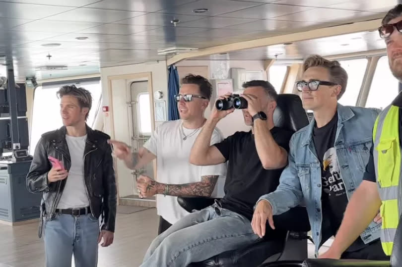McFly on the Isle of Wight ferry ahead of their gig this afternoon
