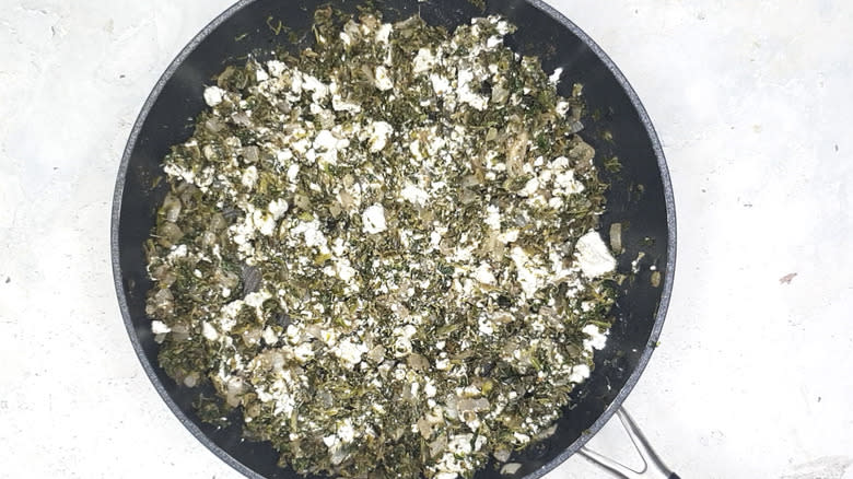 Spinach and feta in pan