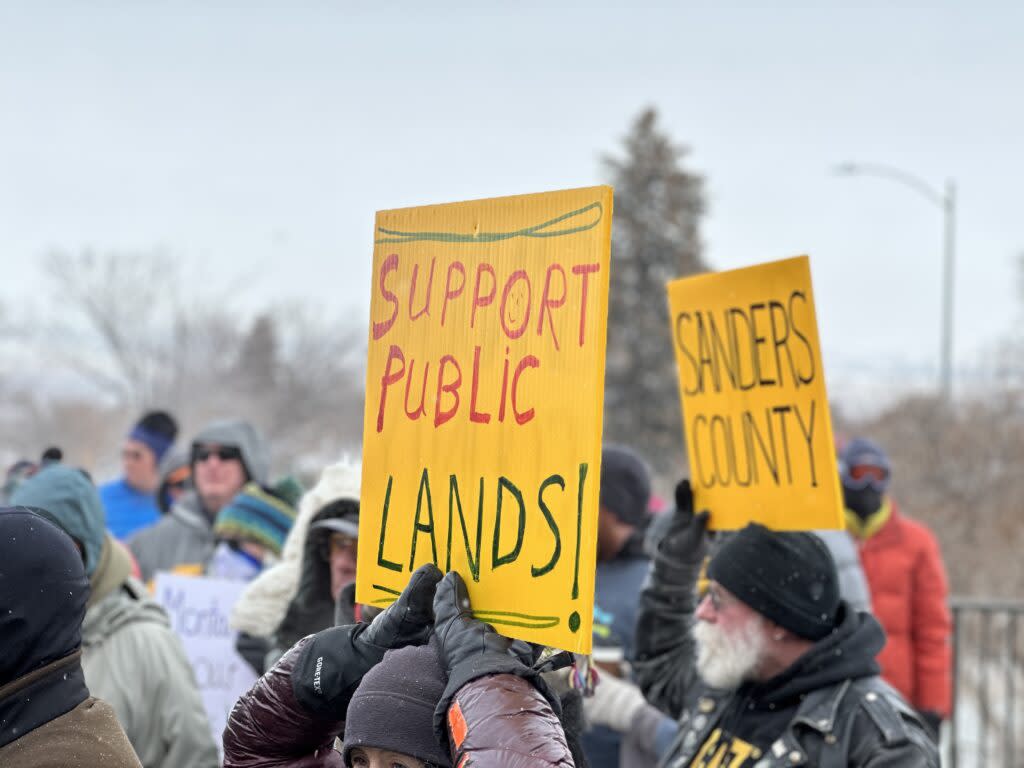 Hundreds of conservation and public land supporters rallied at the Capitol in Helena to oppose bills that would strip marijuana tax revenue away from the Habitat Montana program on Feb. 23, 2023.