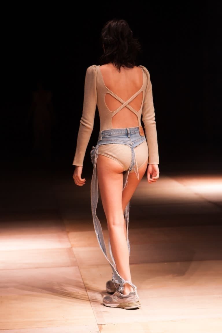 Thibaut debuted the thong jean. (Photo: Splash News)