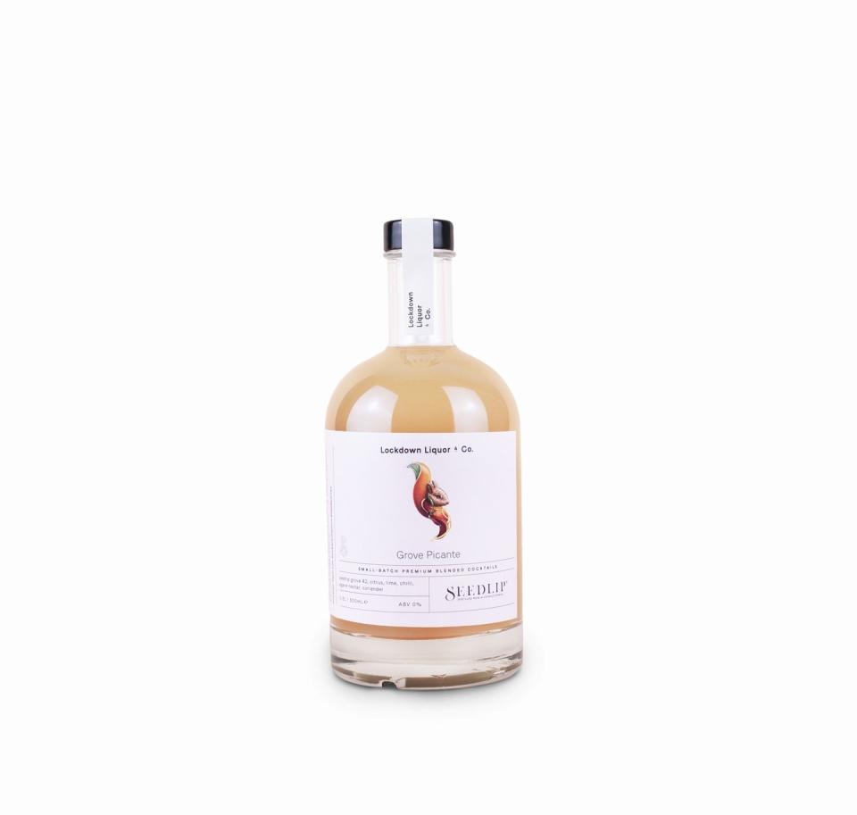 <p><a class="link " href="https://lockdown-liquor.com/collections/blends/products/grove-picante" rel="nofollow noopener" target="_blank" data-ylk="slk:SHOP;elm:context_link;itc:0;sec:content-canvas">SHOP</a></p><p>London Liquor's premixed batch-brewed cocktails bring the bar to you, and this collaboration with Seedlip brings a sense of occasion to an alcohol-free cocktail. Made with seedlip grove 42 citrus, lime, chilli, agave nectar, orange blossom water and coriander, it's like a spicy margarita which carries the same kick and none of the headache the morning after.</p><p>£25 / 500ml bottle; 0% ABV</p>