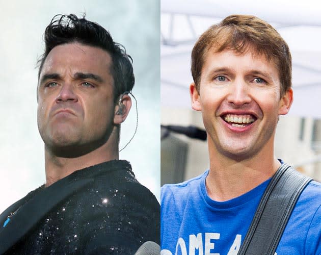 „Es war schmerzvoll“ - Robbie Williams und James Blunt lästerten über „Wetten, dass..?“. (Bilder: ddp images/Capital Pictures, ddp images/Invision/Charles Syke)