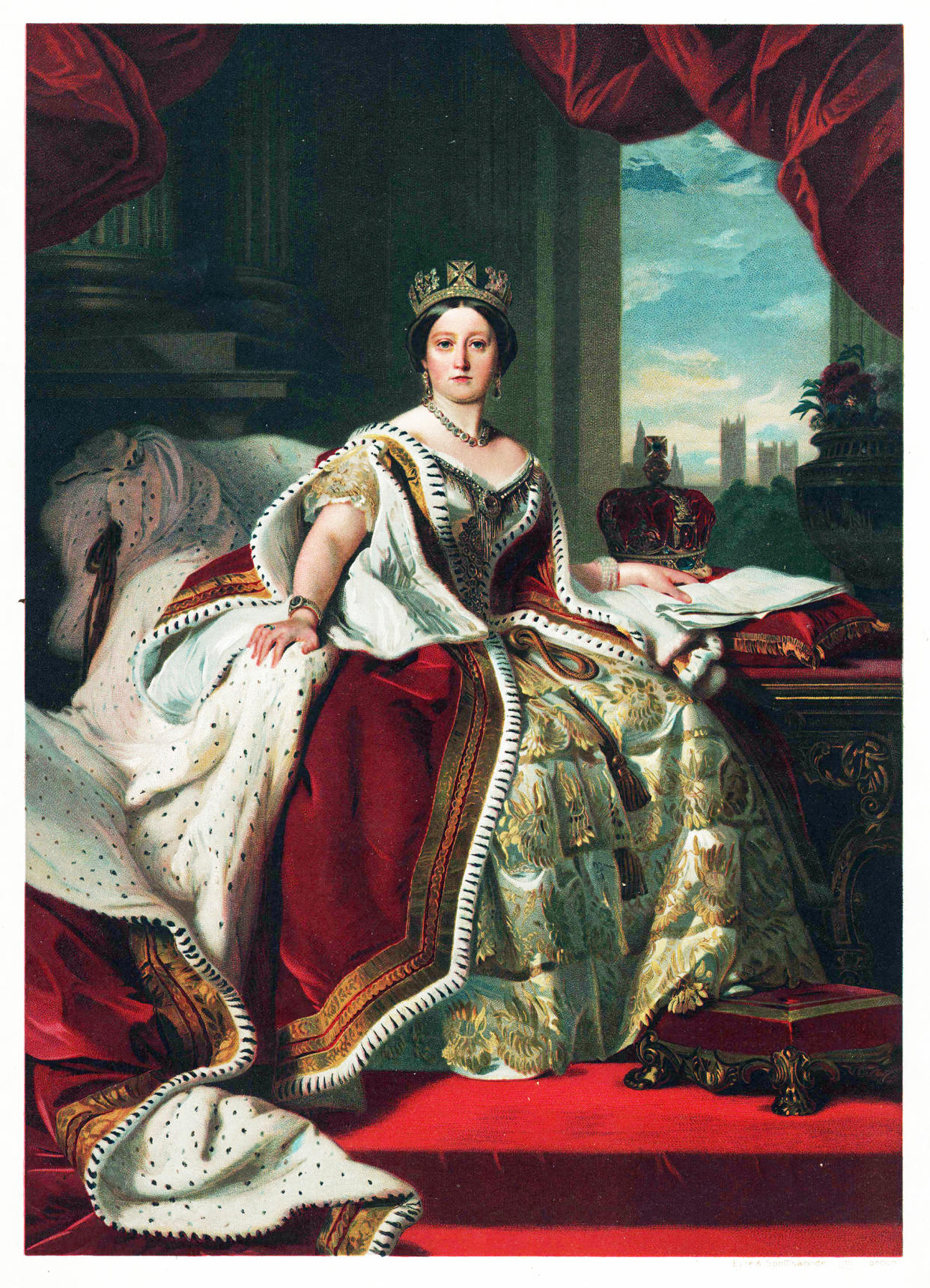 A painting by F. Wintermalter of a young Queen Victoria, c.1850. (Transcendental Graphics / Getty Images)
