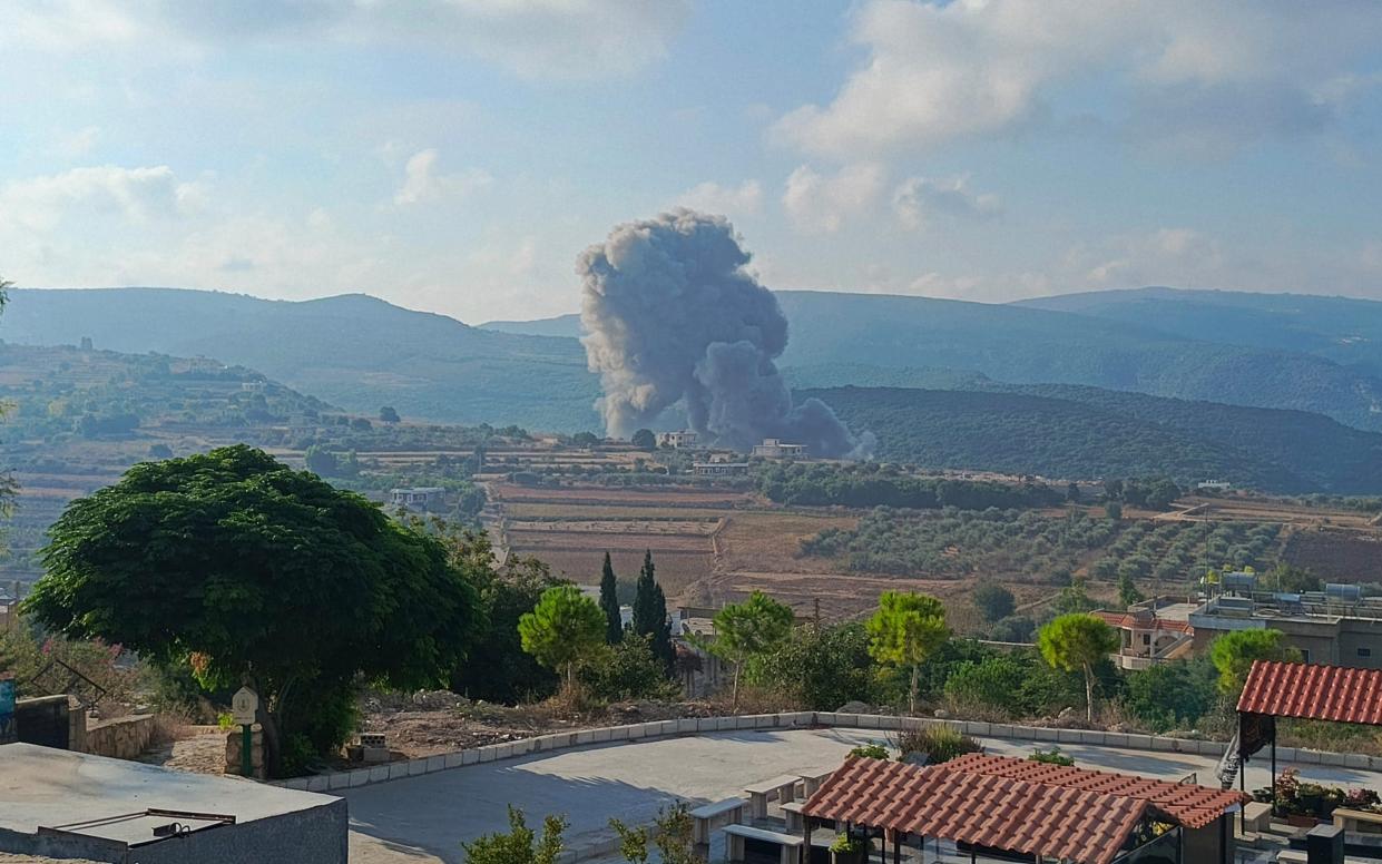 The site of an Israeli air strike on Zibqin in southern Lebanon on Sunda